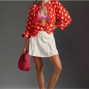 Anthropologie Maeve Red and Pink Shell Pattern Blouse, Small